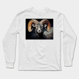 Bighorn Sheep Ram Wildlife Illustration Long Sleeve T-Shirt